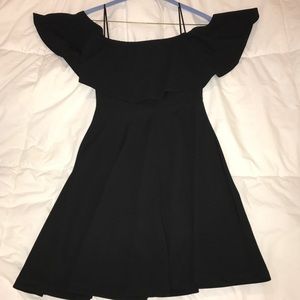 off the shoulder black skater dress